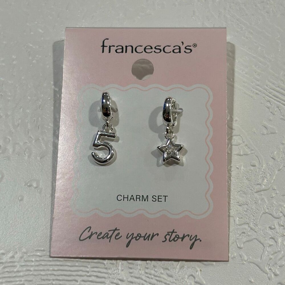 Francesca’s Silver Charm Set Star & Number 5 Hoop Charms Dainty Luxe Jewelry